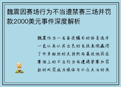 魏震因赛场行为不当遭禁赛三场并罚款2000美元事件深度解析
